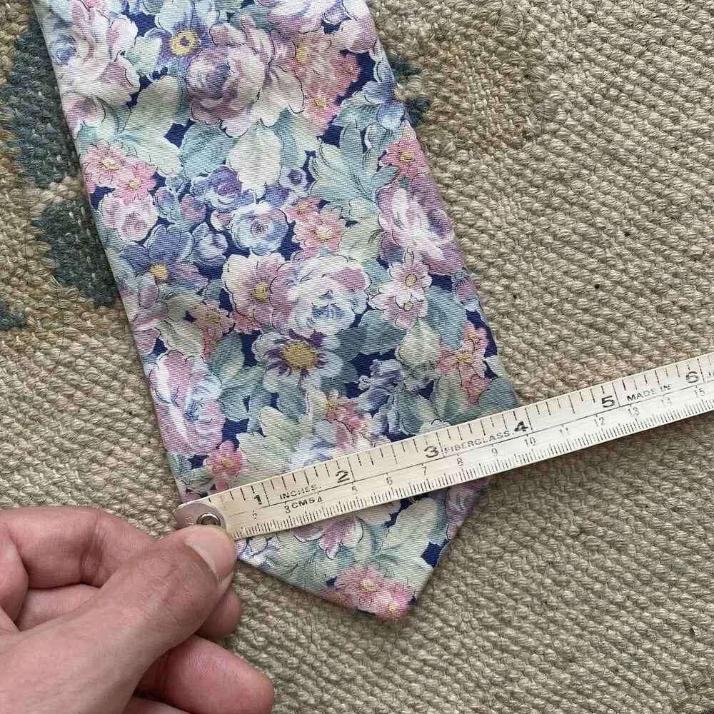 Vintage Cotton Floral Tie 90s Nuovo Pastel Light Made in USA